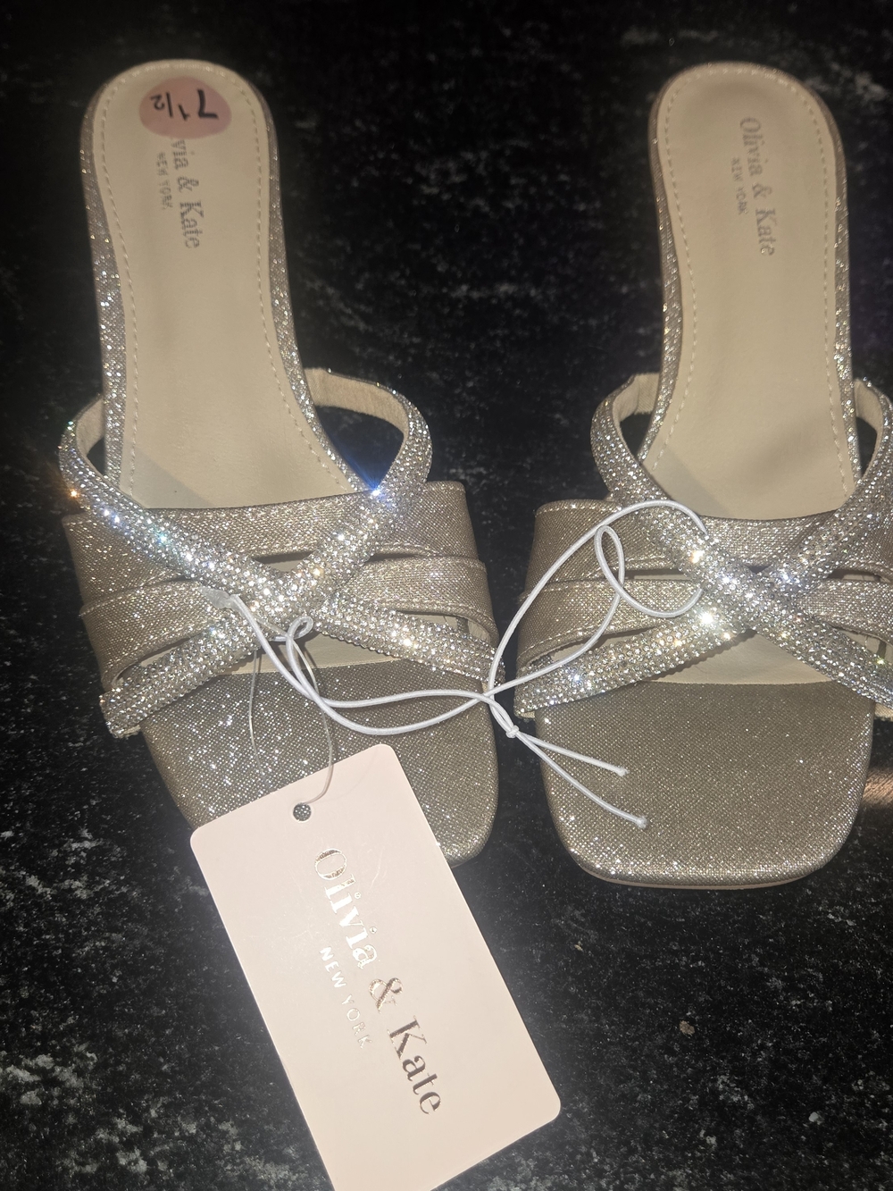 Olivia & Kate Glitter Slip-On Mules in Champagne - Picture 2 of 7